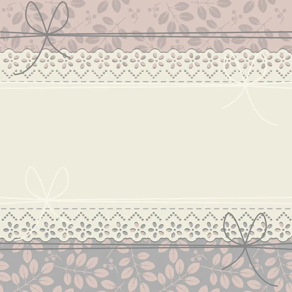 Marco de encaje horizontal con hojas decorativas y flores — Vector de stock