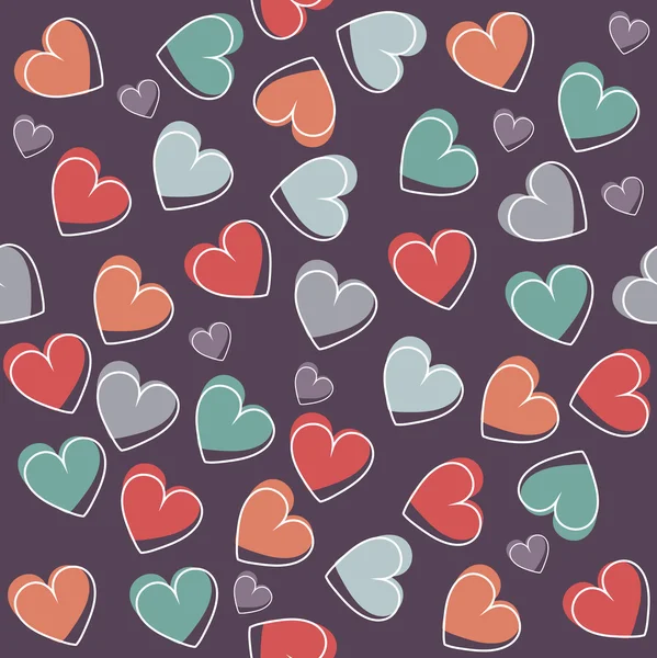 Elegante nahtlose Muster mit niedlichen Herzen auf lila Hintergrund — Stockvektor