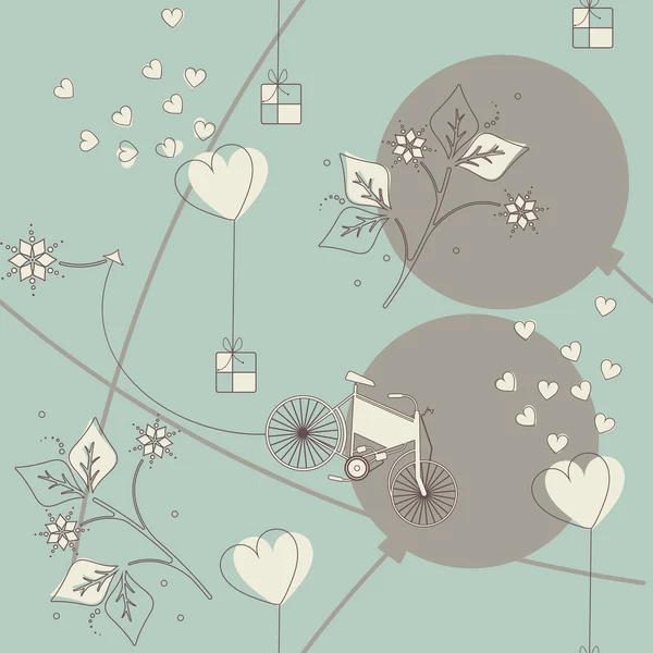 Stilvolles nahtloses Muster mit Blumen, Luftballons, Herzen, Geschenken, — Stockvektor