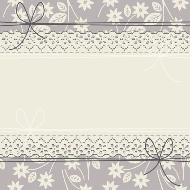 Çiçekler, çerçeveli güzel dantel yay ve yaprakları