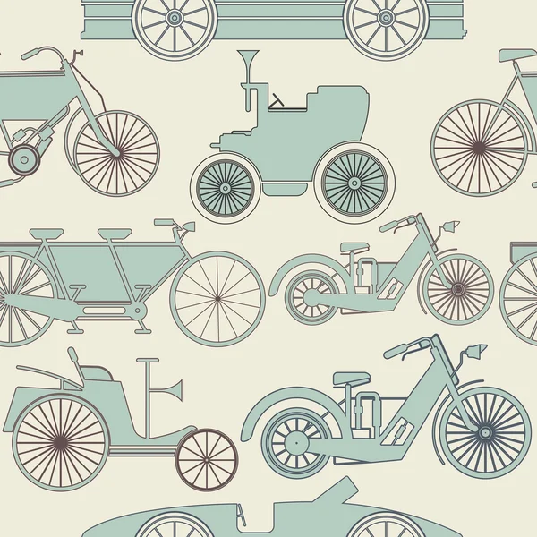 Patrones interminables con coches viejos y bicicletas — Vector de stock