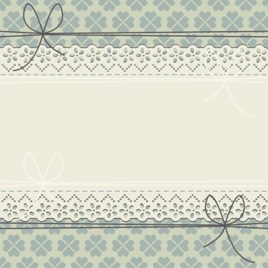 Dekoratif dantel çerçeve yeşil zemin üzerine mavi çiçekli