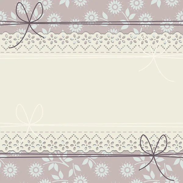 Schattig kant frame met decoratieve bloemen, bladeren en strikken — Stockvector