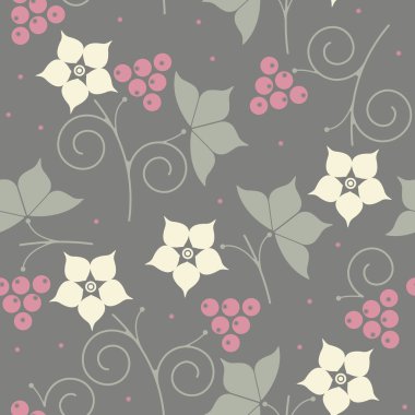 Dekoratif seamless modeli çiçekli, yaprakları ve meyveleri