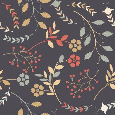 Şirin dekoratif çiçek, yaprak ve berrie ile Seamless Modeli