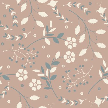 Sevimli çiçek, yaprak ve meyveleri ile Retro seamless modeli