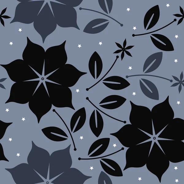 우아한 원활한 패턴 꽃, 나뭇잎과 별 — 스톡 벡터