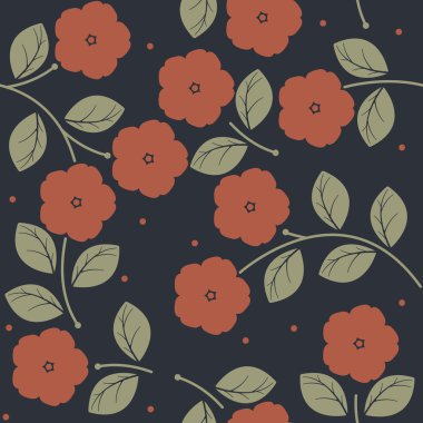 Mavi arka plan üzerinde kırmızı çiçekli zarif seamless modeli