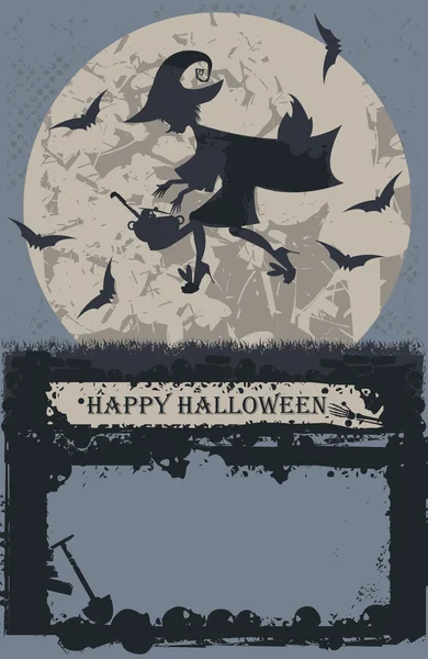 Cartão de Halloween com bruxa voadora elegante — Vetor de Stock