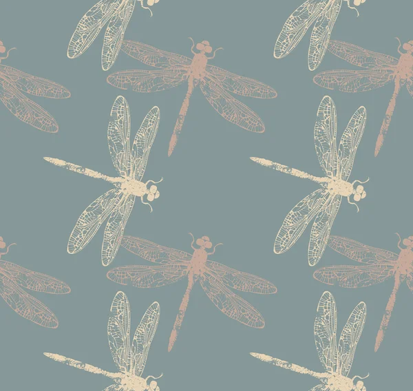 Patrón sin fin de primavera con libélulas con estilo — Archivo Imágenes Vectoriales