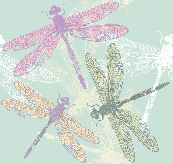 Padrão sem fim primavera com libélulas elegantes —  Vetores de Stock