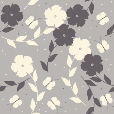 Kelebekler ile soyut çiçek dikişsiz desen