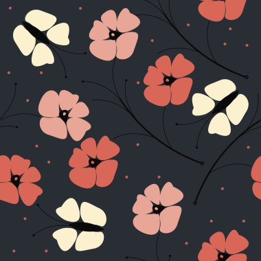 Güzel seamless modeli ile haşhaş çiçekler ve kelebekler