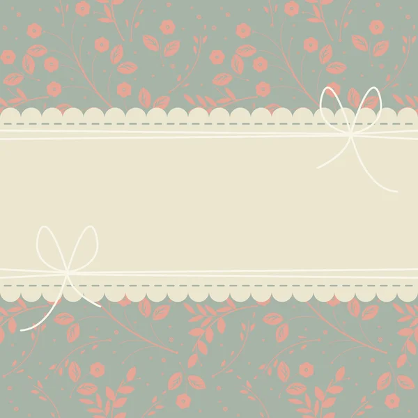 粉红色的花朵和叶子上淡蓝色水平花边框架 — 图库矢量图片