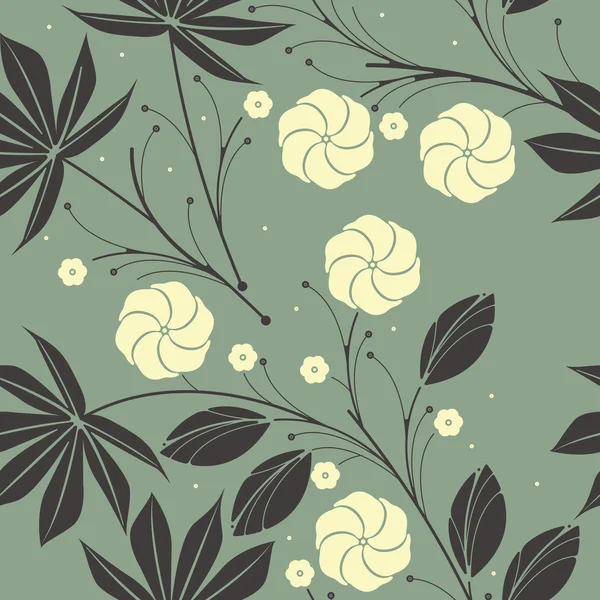 Tropisches nahtloses Muster mit Palmblättern und Hibiskusblüten — Stockvektor