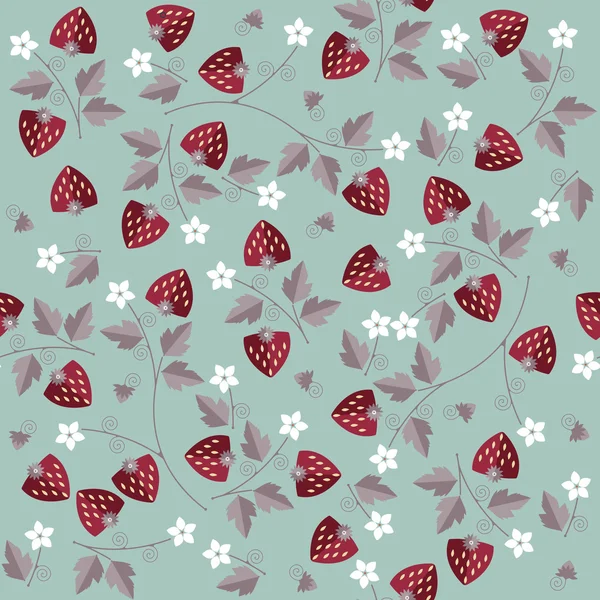 Modèle de fraise douce sans couture sur fond de menthe — Image vectorielle