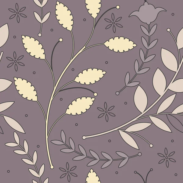 紫の backgro でソウルフルな装飾的な植物の無限のパターン — ストックベクタ