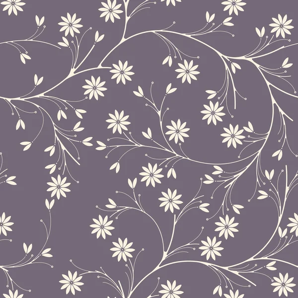 紫の表現にカモミールの花とエレガントなシームレス パターン — ストックベクタ