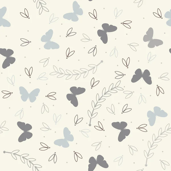 Bezešvé vzor s roztomilý rostliny, motýli a květy — Stockový vektor