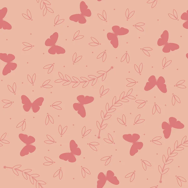 蝶、植物や花びらでかわいいのシームレス パターン — ストックベクタ