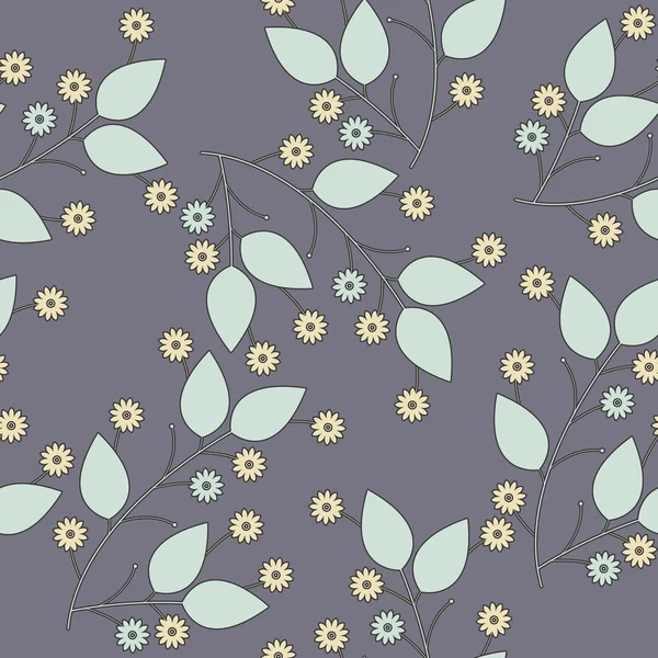 花，叶子上紫色黑色孤立无缝模式 — 图库矢量图片