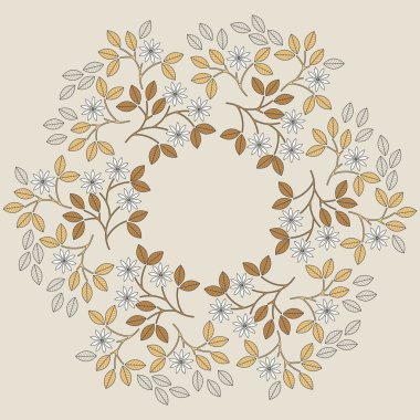 Beyaz çiçekler ve sarı yapraklar ile zarif yuvarlak çerçeve