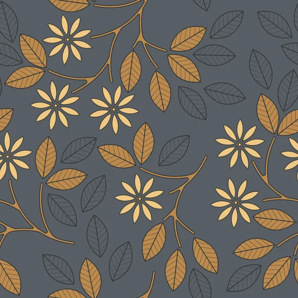 Herbst nahtlose Muster mit dekorativen Blättern, Blumen und Linie — Stockvektor