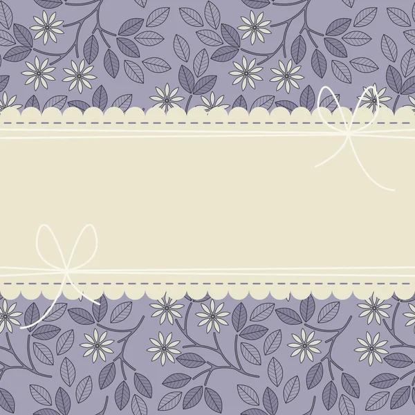 Prachtige lace frame met paarse bladeren en witte bloemen — Stockvector