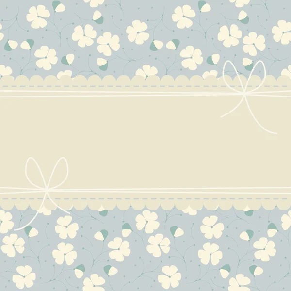 漂亮的贺卡，用花边框架和鲜花上孤立 — 图库矢量图片
