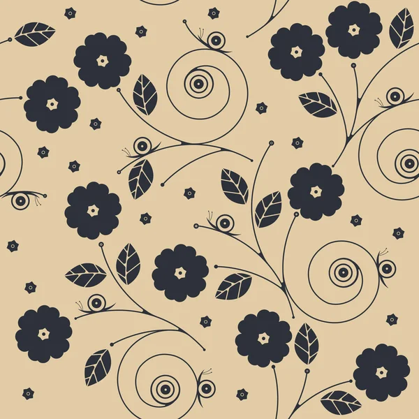 꽃, 잎 및 달팽이 실루엣과 끝 없는 패턴 — 스톡 벡터