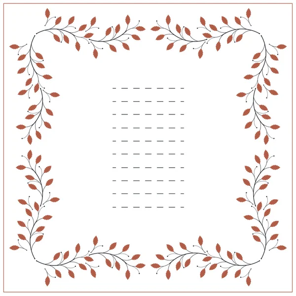 Cornice quadrata con foglie rosse isolate su sfondo bianco — Vettoriale Stock