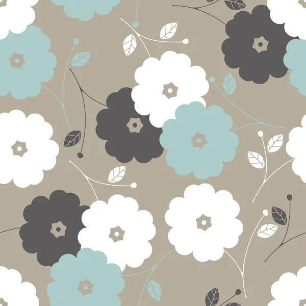 Motif décoratif sans couture avec des fleurs et des feuilles colorées — Image vectorielle