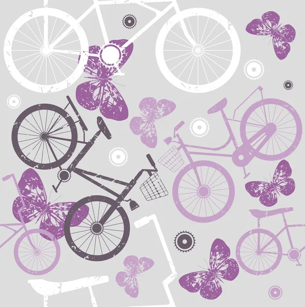 Mignon motif sans couture avec vélos rétro, fleurs et décorativ — Image vectorielle