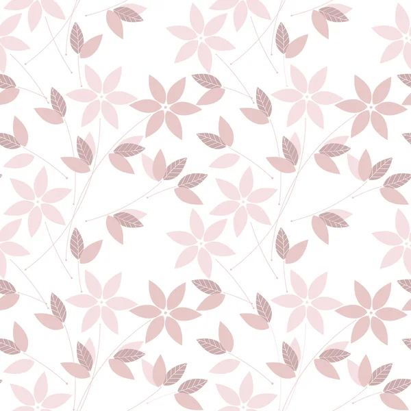 Niedliche nahtlose Muster mit rosa Blüten und Blättern isoliert auf w — Stockvektor