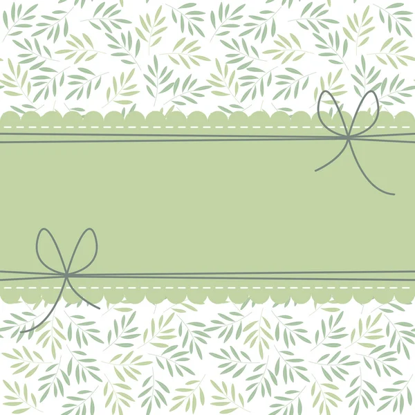 Stijlvolle lace frame met groene planten en strikken — Stockvector