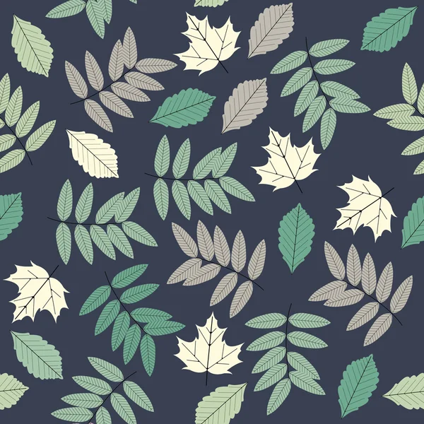 Abstraktes nahtloses Muster mit isolierten Blättern auf blauem Hintergrund — Stockvektor