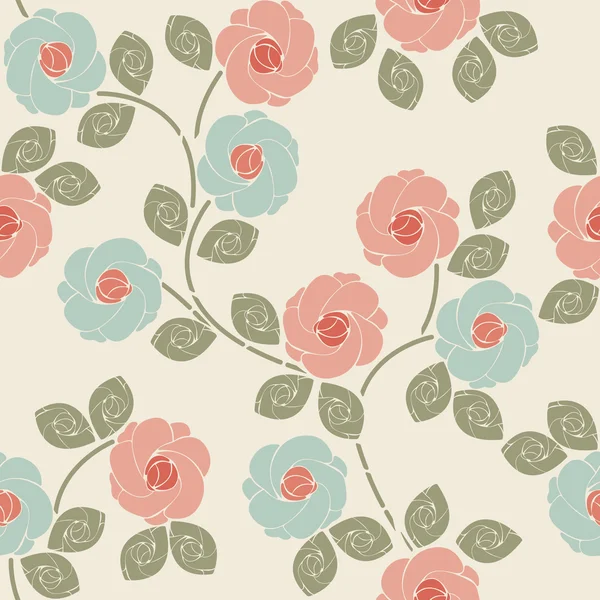 Magnifique motif sans couture avec de jolies roses et feuilles — Image vectorielle