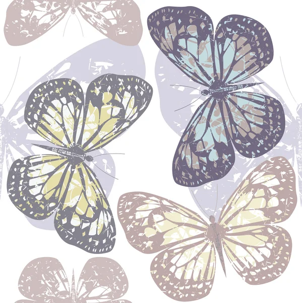 Seamless pattern with cute colorful butterflies isolated on whit — Stock Vector