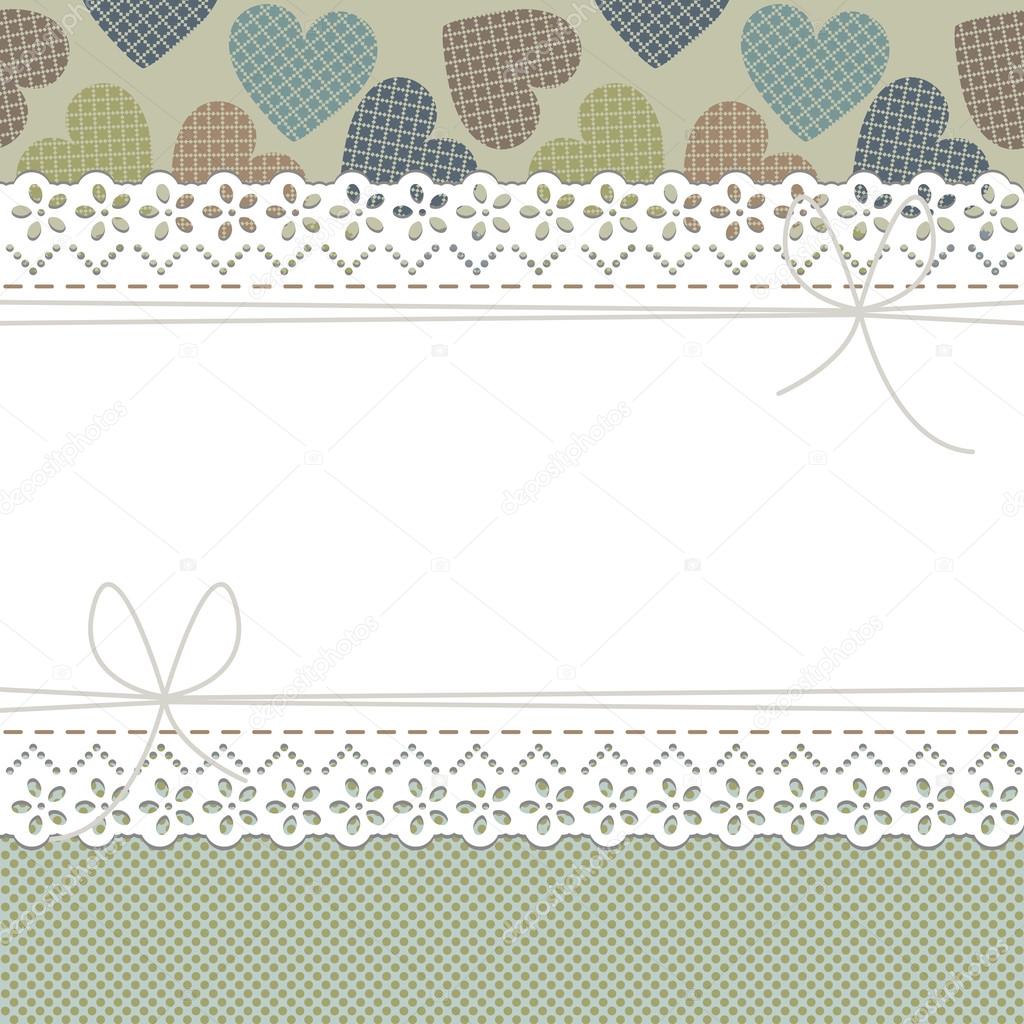 Telaio di pizzo bella con cuori colorati fiocchi e pois — Vettoriale Stock