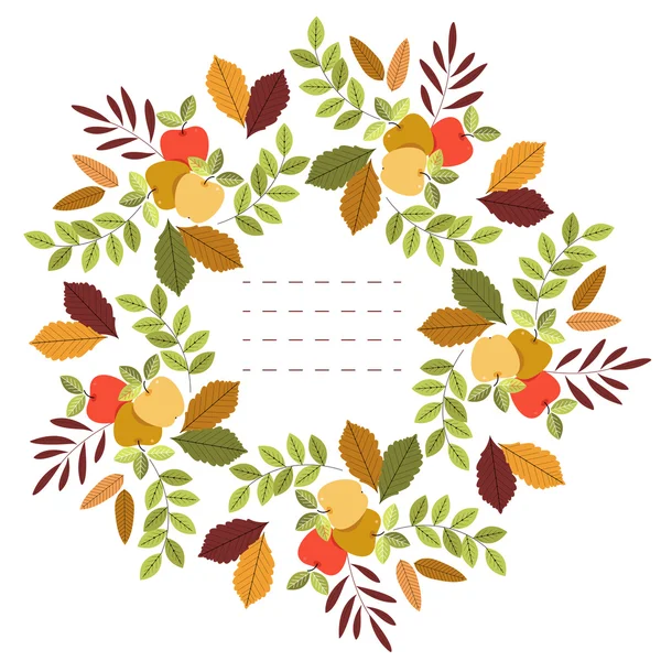 Φθινόπωρο πλαίσιο κύκλο με τα φύλλα και τα μήλα που απομονώνονται σε λευκό bac — Διανυσματικό Αρχείο