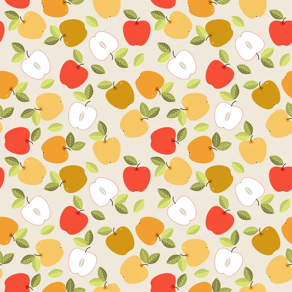 Mignon motif sans couture avec des feuilles colorées et des pommes — Image vectorielle
