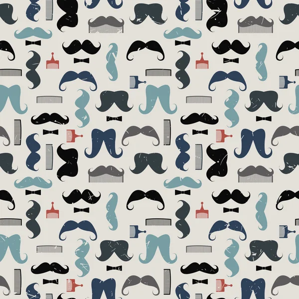 Vector färgglada mönster med mustascher, mustasch kammar och rosetter — Stock vektor