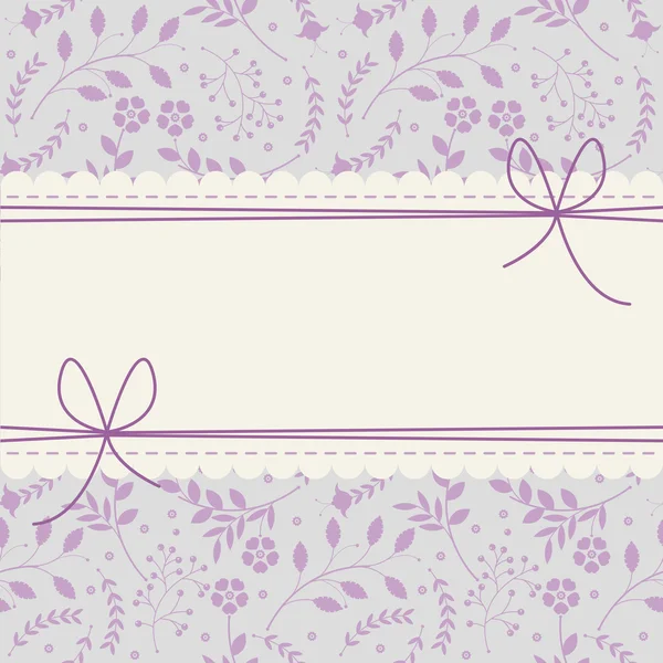 时尚花边框架与紫色的植物、 鲜花和弓 — 图库矢量图片