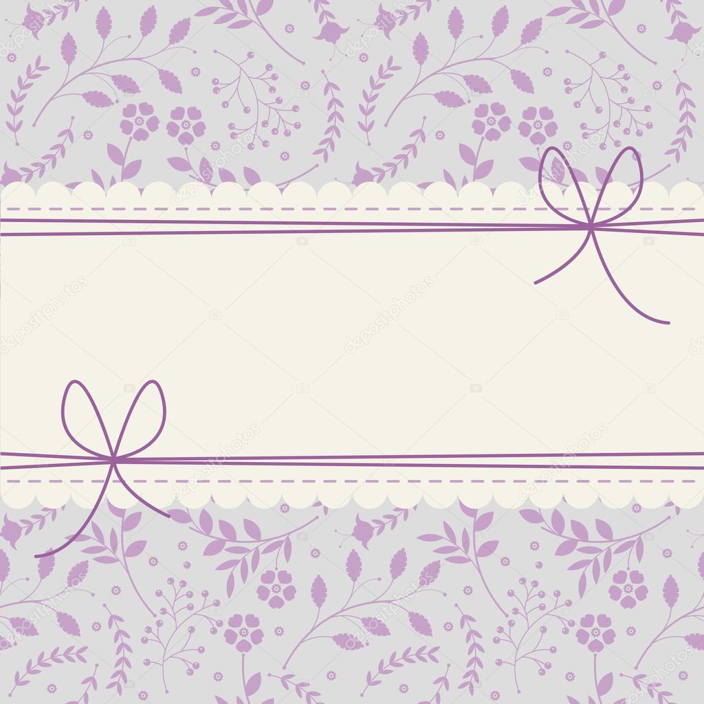 Stylish lace frame with purple plants, flowers and bows