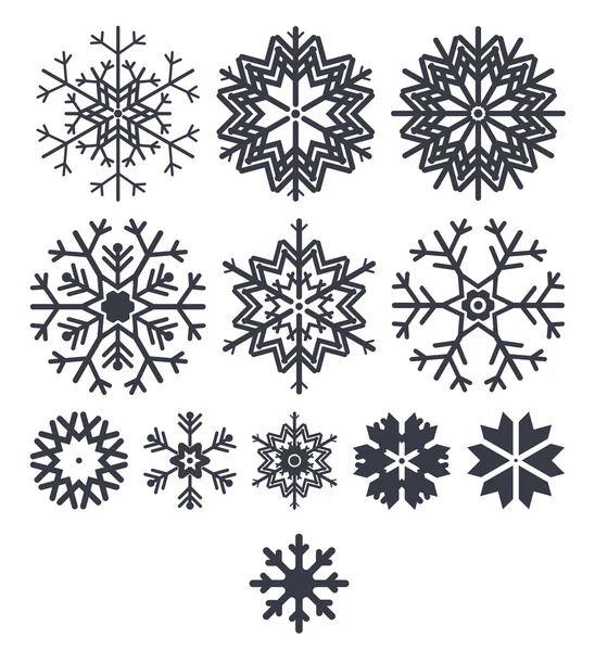 白い背景に分離された雪の結晶アイコン コレクション — ストックベクタ