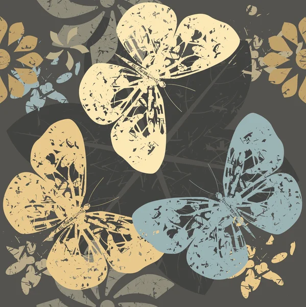 Modèle d'automne avec silhouettes papillon sur les fleurs en fleurs — Image vectorielle