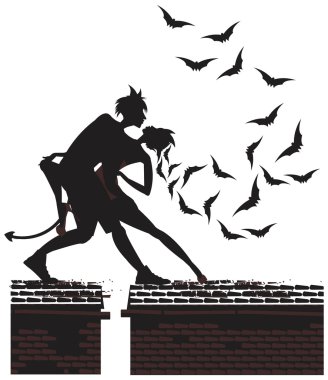 Şeytan çift dans Cadılar Bayramı siluet