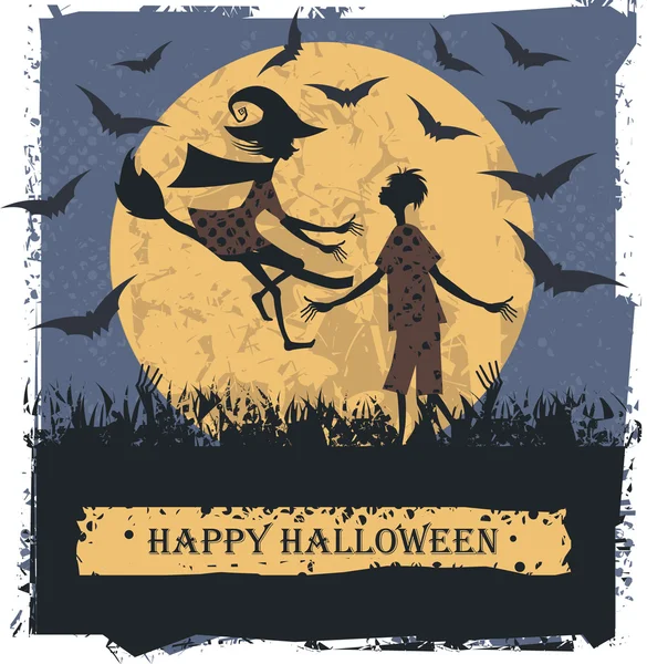 Happy Halloween kortti pari ihanaa siluetteja — vektorikuva