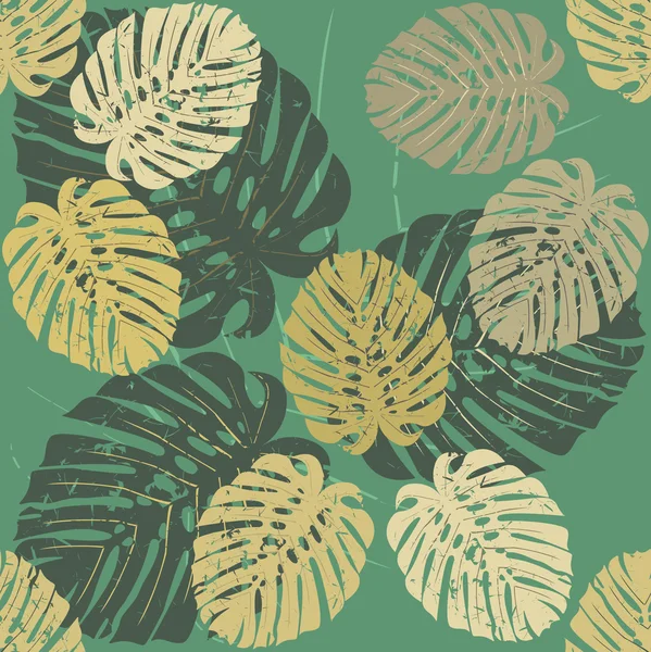Pattern with tropical leaves of Monstera — Stock Vector
