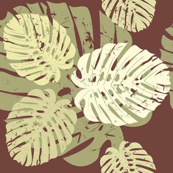 Monstera deja un patrón sin costuras con fondo rojo — Archivo Imágenes Vectoriales